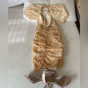 Free People Tessa Keyhole Dress Lined Yellow & White Daises Sz S
